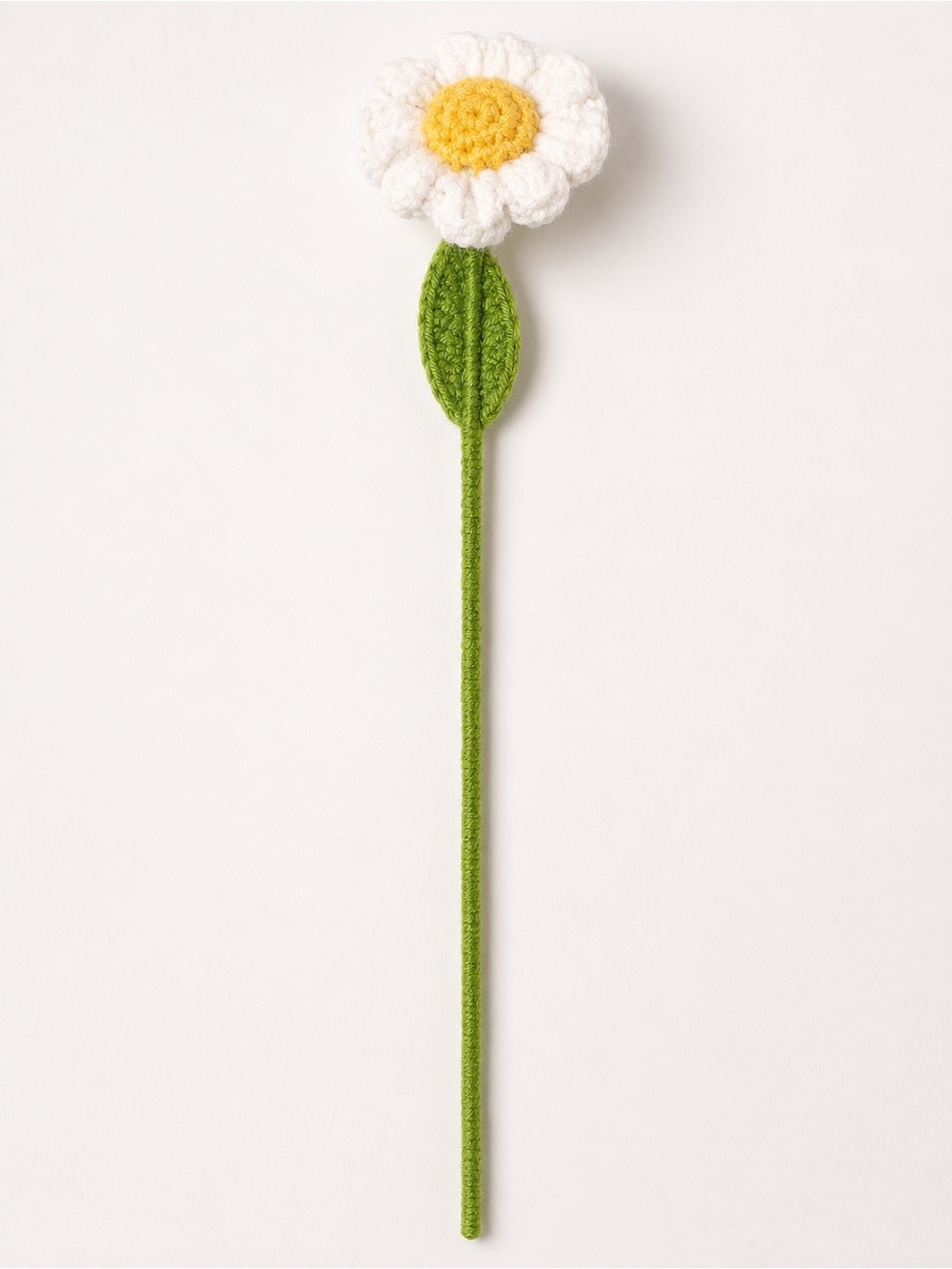 Handmade Daisy Stem Knit Flower - White & Yellow with Green Stem